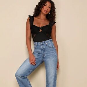 NWT Lulus Sultry Example Black lace bodysuit small